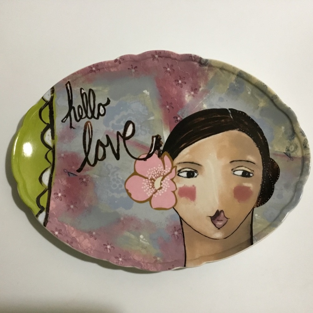 Kelly Rae Roberts large porcelain ceramic Hello Love platter